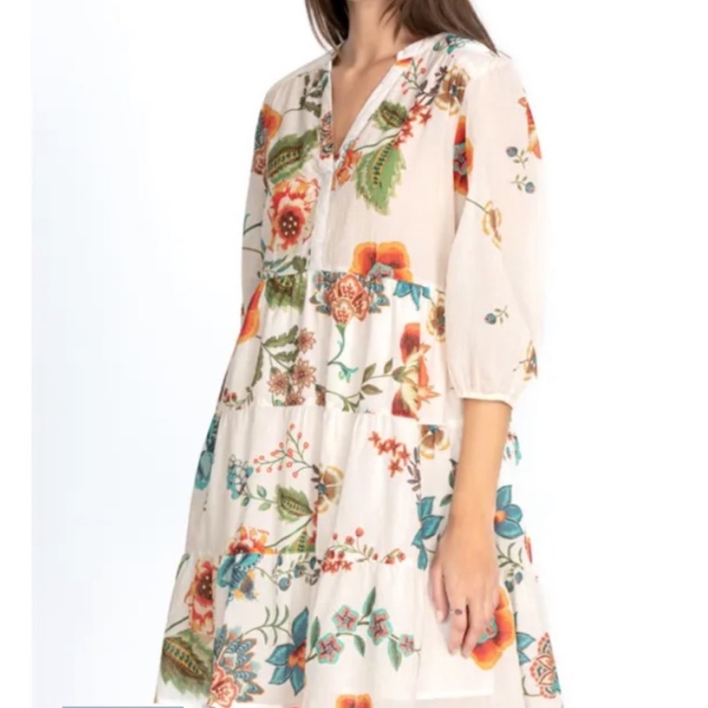 Johnny Was Floral Mini Dress - Cream, Orange, Blue